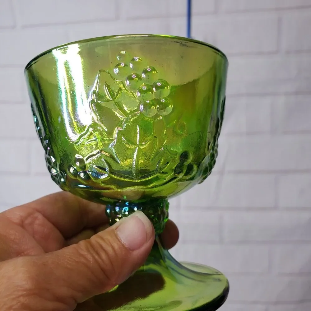Vintage Indiana Glass Harvest Grape Lime Green Carnival Creamer & Sugar Set